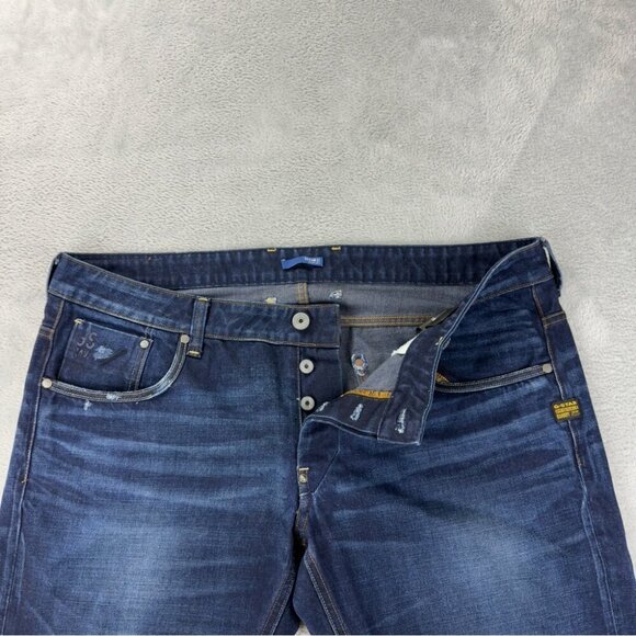 G-Star Men's Sz 42x31 Attacc Low Straight Leg Jeans Button Fly Dark Indigo Blue - Picture 12 of 14